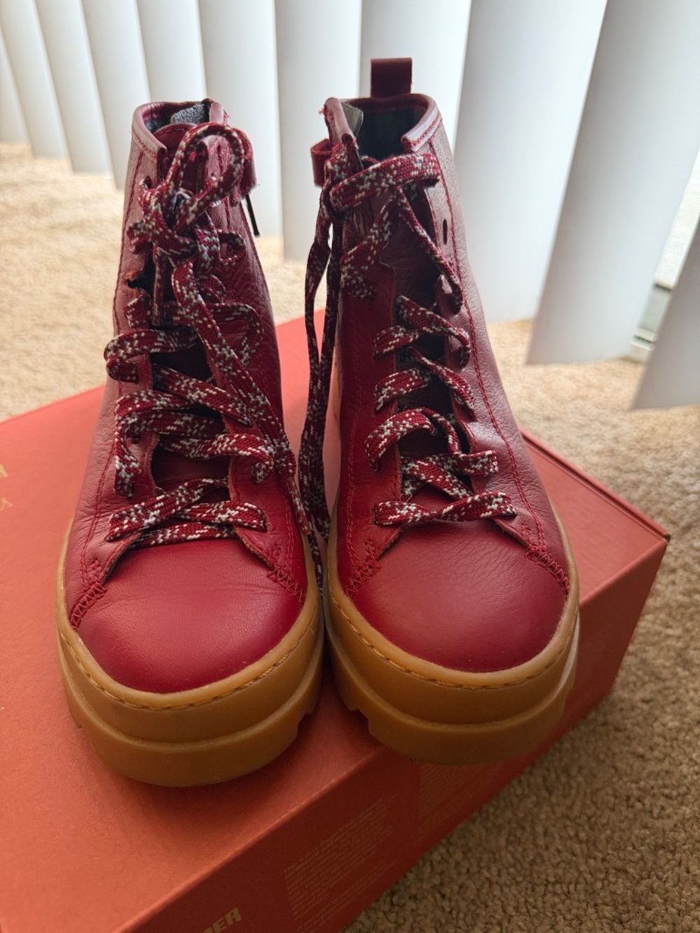 Kid’s Red Lace-Up Sneakers - Fashion High-Top